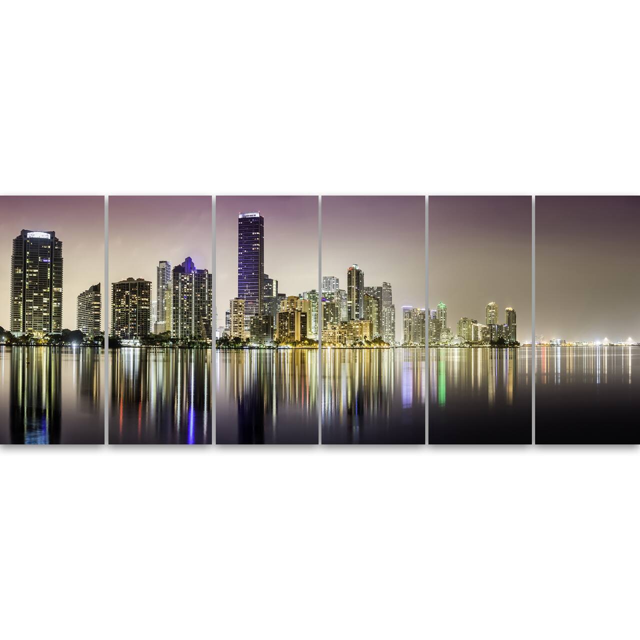 Designart - Miami Downtown Night Panorama - Extra Large Canvas Art Print